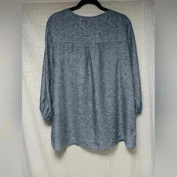 Spiegel 3/4 sleeve button down Blue 💯  Linen Top. Ladies size 14 - Picture 2 of 7